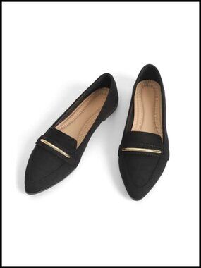 Pointed Toe Faux Suede Penny Loafers Slip-On Flats for Work Office